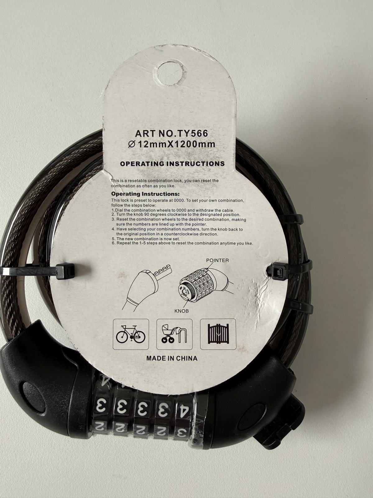 Wire cykellås med kode
