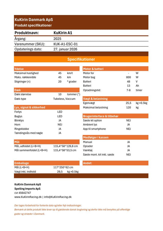 Kukirin A1 (2025) | 1x800W | 45km/t