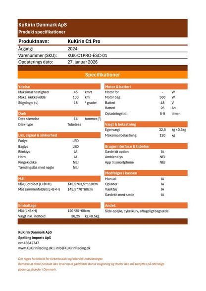 KuKirin C1 Pro (2025) | 1x500W | 45km/t