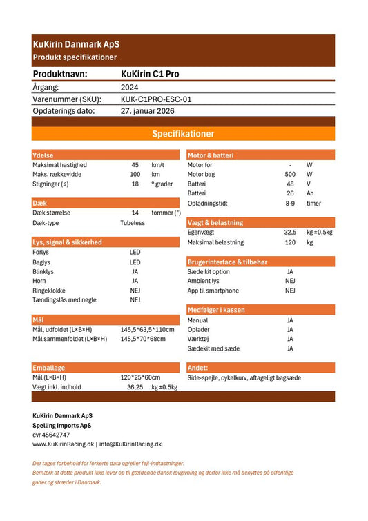 KuKirin C1 Pro (2025) | 1x500W | 45km/t