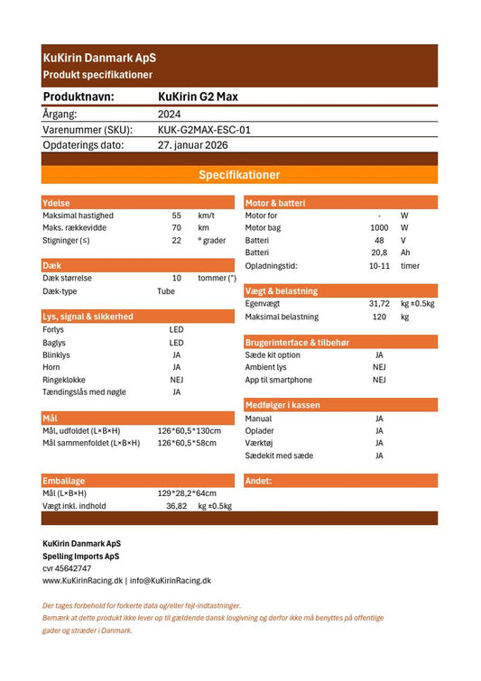 Kukirin G2 Max (2025) | 1x1000W | 50km/t