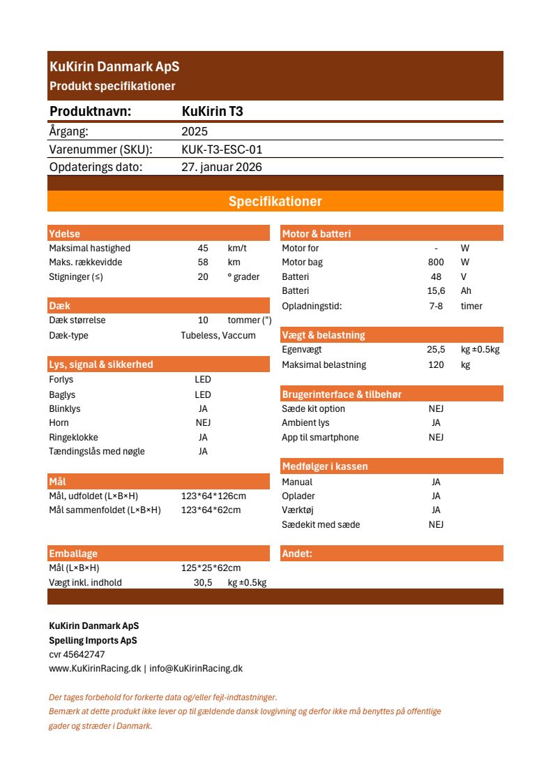 KuKirin T3 (2025) | 1x800W | 45km/t